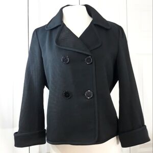 Talbots Blazer Black 3/4 Sleeve Pockets Silk Cotton Size 14 Petite